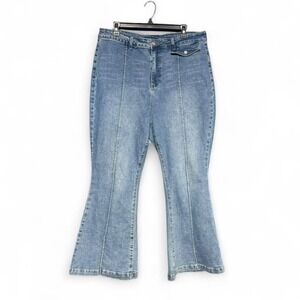 Cider‎ Flare Jeans Women's Plus Size 1XL Denim Blue High Rise Seamed Retro Boho